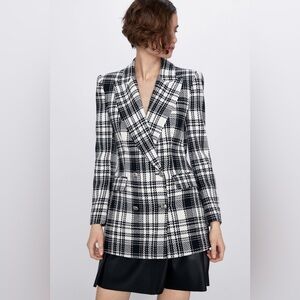 Zara Check Double Breasted Blazer